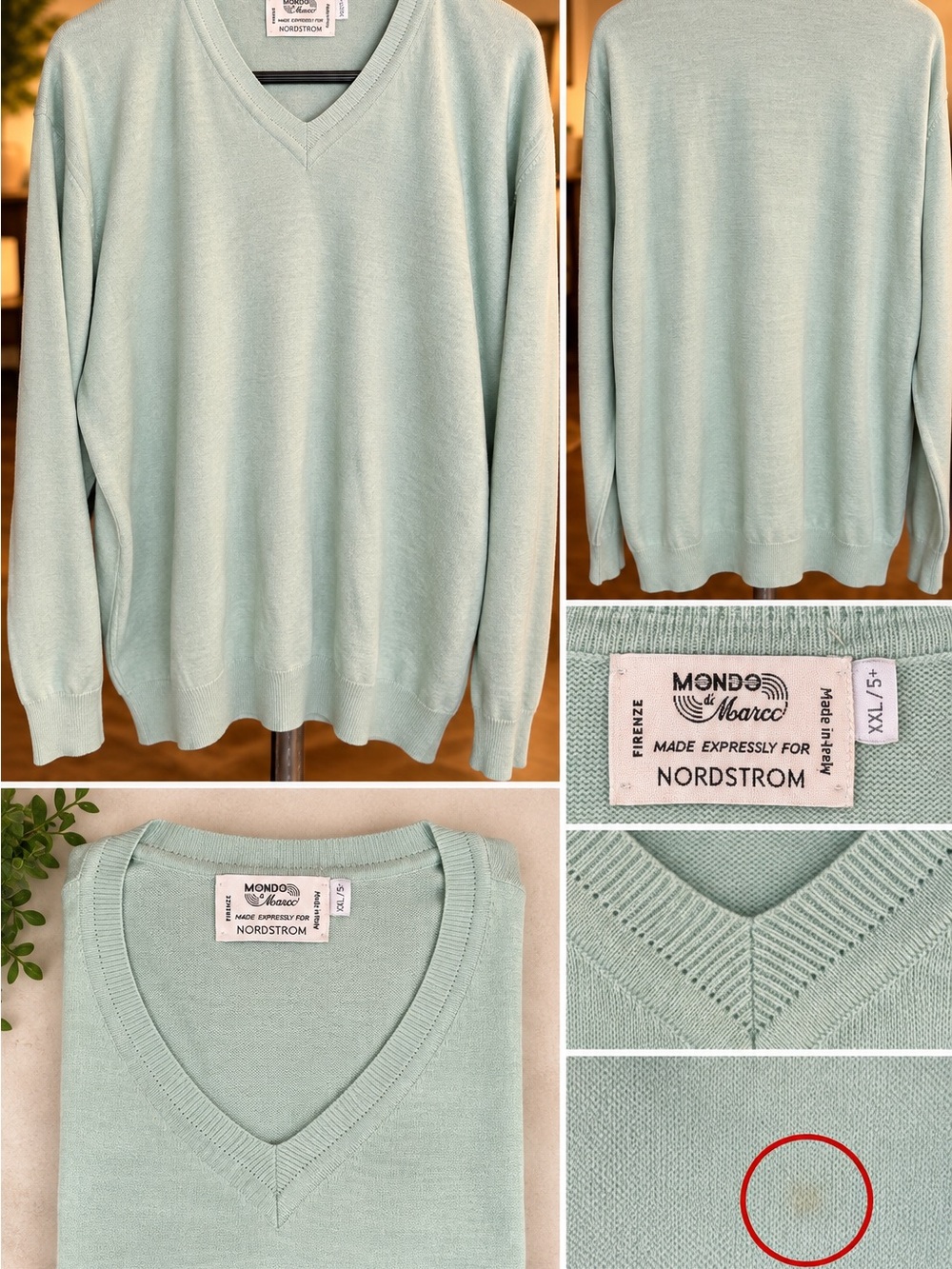 Mondo di Marco Italian V-Neck Sweater XXL Mint Green Made in Italy Nordstrom